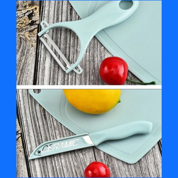 3pcs Kitchen Fruit Knife Set With Cutting Board, Peeler & Paring Knife new blue - Picture 14 of 15